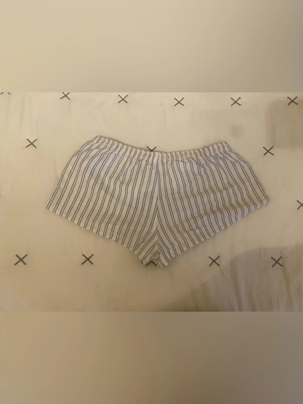 Bershka White and Blue Striped Cotton Sleep Shorts